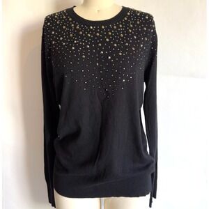 Merona Black Long-Sleeve Crewneck Sweater-Gold/Silver Rhinestone embellished-Med